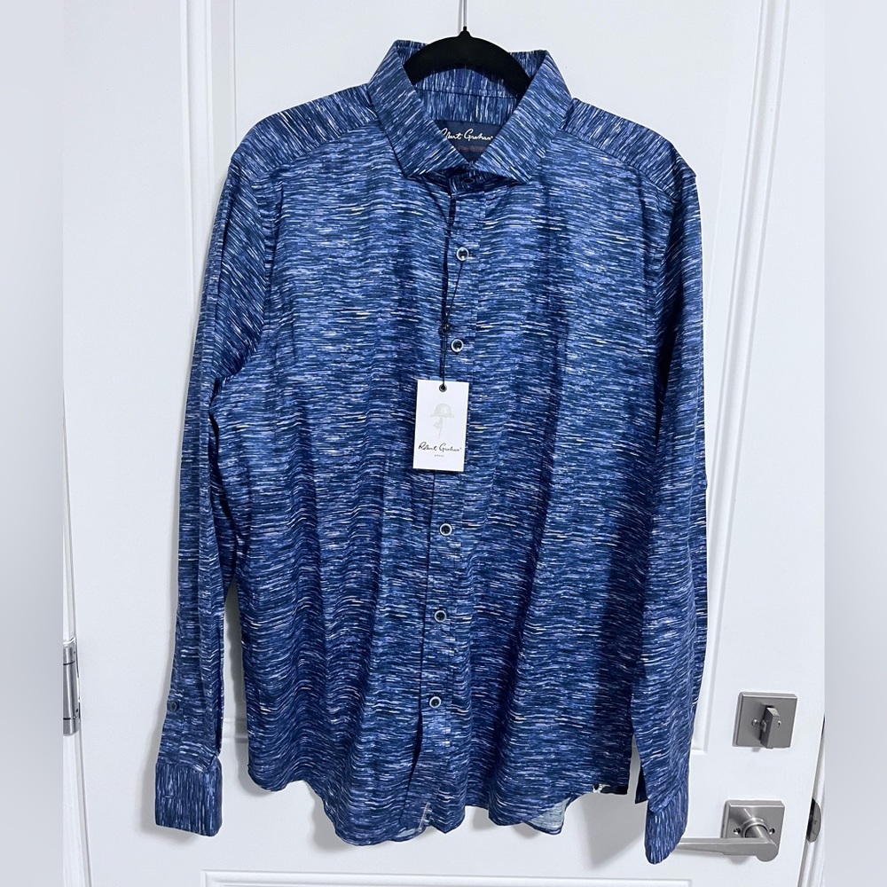 NWT - Robert Graham Men’s Tailored Fit Line-Print Sport Shirt - Size XL